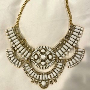 Rhinestone, gold and white chunky bib necklace